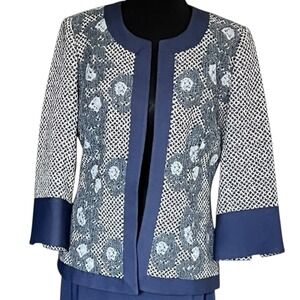 Nicole Miller Navy Floral Jacquard Blazer‎ Size 6R 3/4 Sleeve Workwear